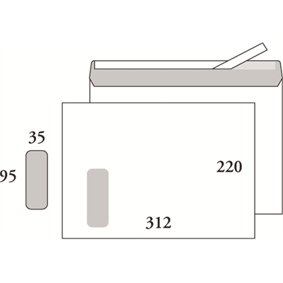 Ikkunakuori E4 Postac 95x35 95 g valkoinen/500 (220x312mm) - Kirjekuoret - 240137 - 1