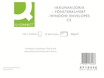 Isoikkunakuori Q-Connect C5 80g tarra valk/25 - Kirjekuoret - 240227 - 1