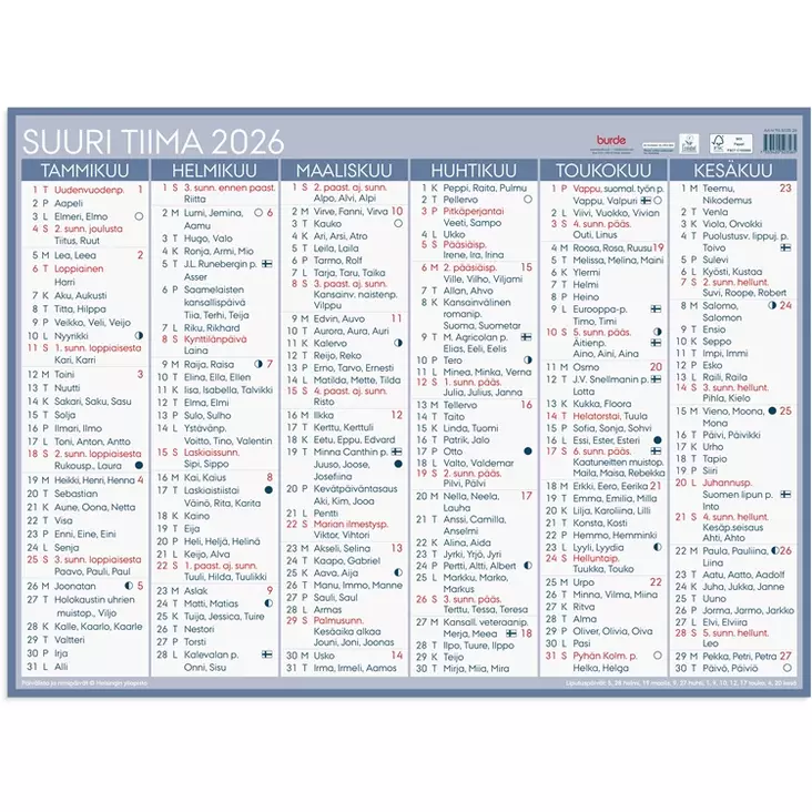 Kalenteri 2026 Suuri Tiima - Taulukkoalmanakat - 398077 - 1