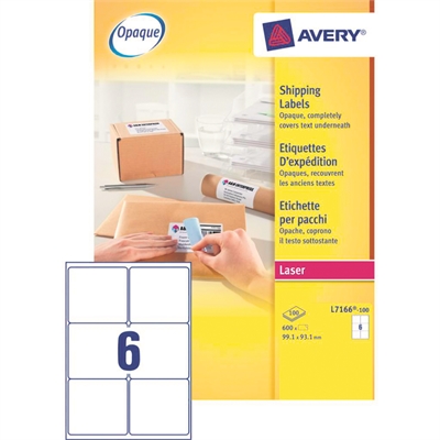 Lasertarra Avery L7166-100 99,1x93,1/600kpl - Tarrat, kalvot ja etiketit - 225127 - 1