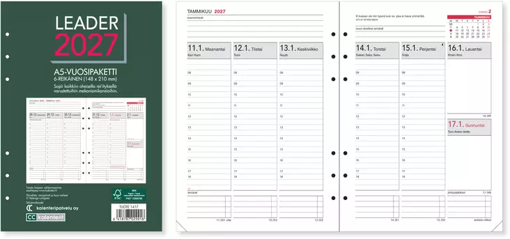 Leader-vuosipaketti A5, 6-reikäinen 2027 - Pöytäkalenterit - 1417 - 1