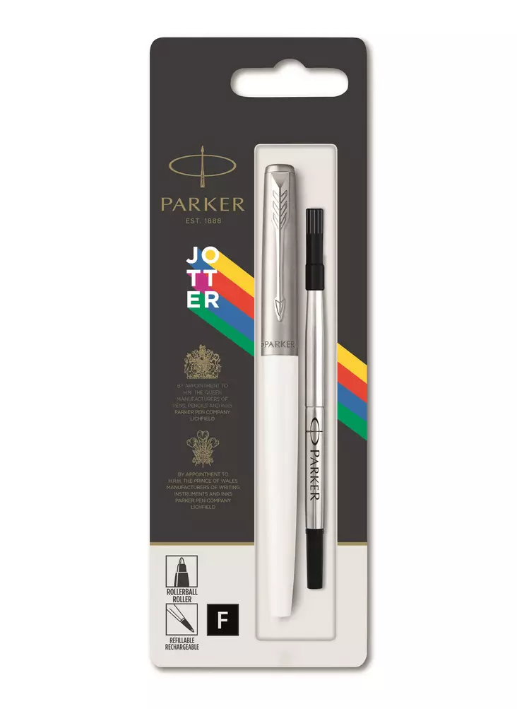 Parker Jotter Plastic Rollerball White F Black 1-blister - Kuivamustekynät - 2096887 - 1
