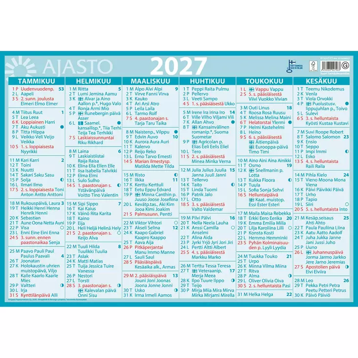 Suuri seinäalmanakka 2027 - Seinäkalenterit - 2671628027 - 1