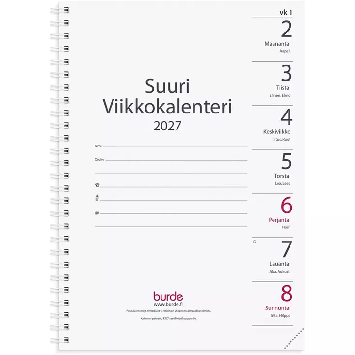 Suuri viikkokalenteri vuosipaketti A5 2027 - Pöytäkalenterit - 10137 - 1