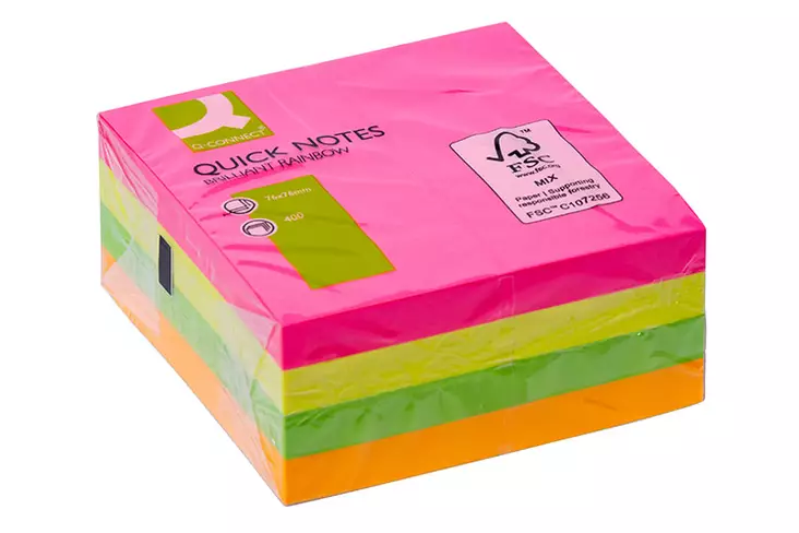 Viestilappukuutio Q-Connect 76x76mm FSC neonvärit 400 lappua - Viestilaput, muistilaput, kuutiot - 17247 - 1