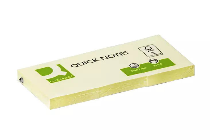 Viestilappu Q-Connect 38X51mm FSC keltainen 3 nidettä - Viestilaput, muistilaput, kuutiot - 236657 - 1