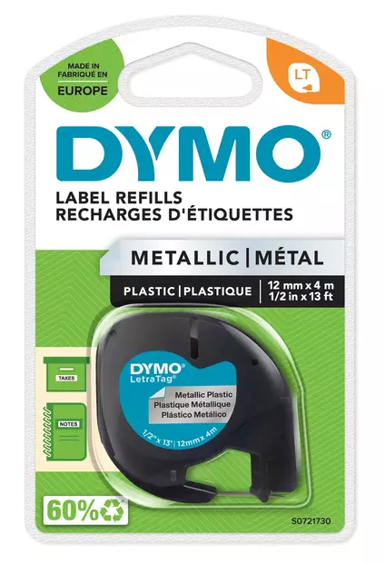 Dymo LetraTAG 12mm metalloitu hopea teippi - Dymo tarrakirjoittimet ja tarrateipit - 91228 - 1