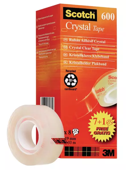 Scotch® 600 Crystal teippi 19mm x 33m, 1 kpl=8 rullaa - Toimistoteipit, teipinkatkojat - 6-1933R8 - 1