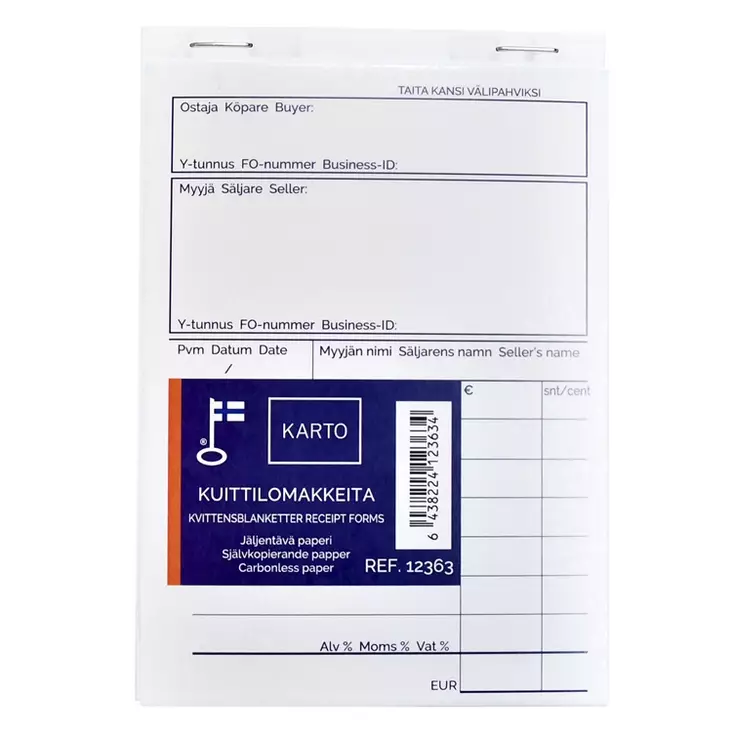 Kuittilomake A6 jäljentävä 2x50 lehteä - Kirjoituspaperit ja lomakkeet, kortistot - 394758 - 1