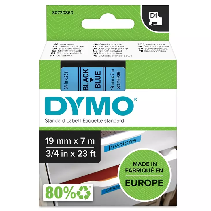 Tarrakasetti DYMO D1 19 mm sininen/musta - Dymo tarrakirjoittimet ja tarrateipit - 65358 - 1
