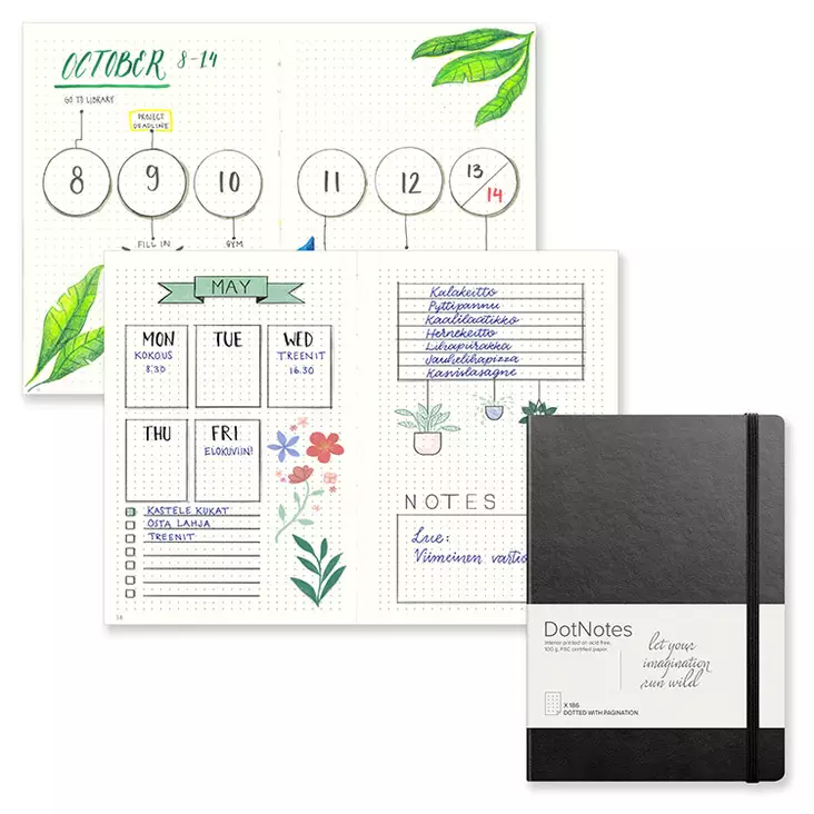 Muistikirja Burde DotNotes A5 musta 192 sivua - Muisti- ja konttorikirjat - 85478 - 1