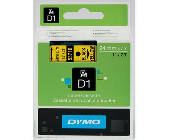 Dymo D1 teippi 24mm kelt/musta tarrakasetti - Dymo tarrakirjoittimet ja tarrateipit - 53718 - 1