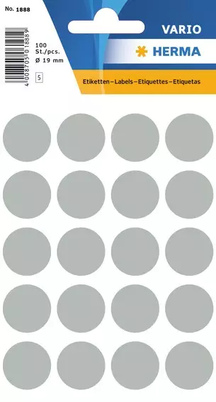 Herma etiketti ø19 harmaa (100kpl) - Paperitarra-arkit A5, A4 - HER1888 - 1