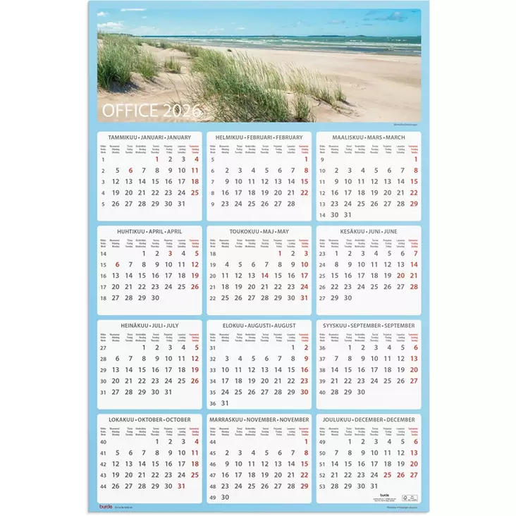 Kalenteri 2026 Seinälehti Office - Taulukkoalmanakat - 398078 - 1