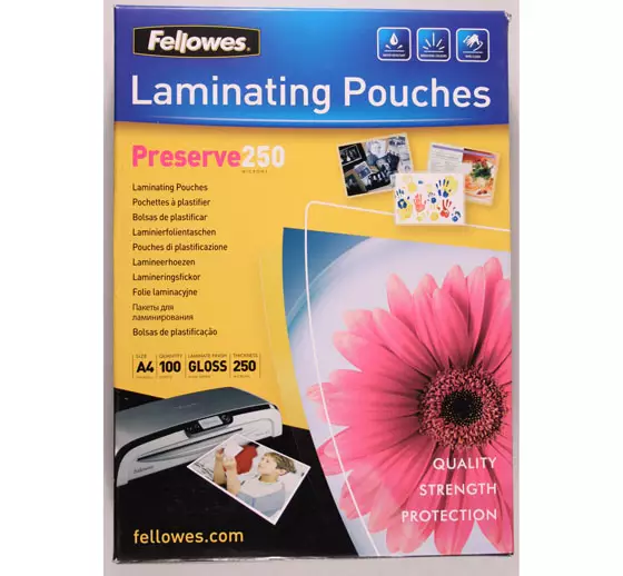 Laminointitasku Fellowes A4 2x250mic /100 - Kuumalaminointilaitteet - 62938 - 1