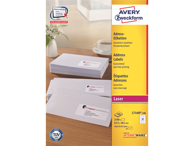 Lasertarra Avery L7160-100 63.5X38.1/2100 - Paperitarra-arkit A5, A4 - 225138 - 1