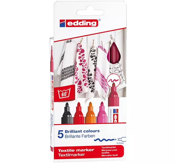 Tekstiilitussi Edding 4500 lämpimät sävyt lajitelma 5 väriä - Merkkauskynät, -tussit - 95078 - 1