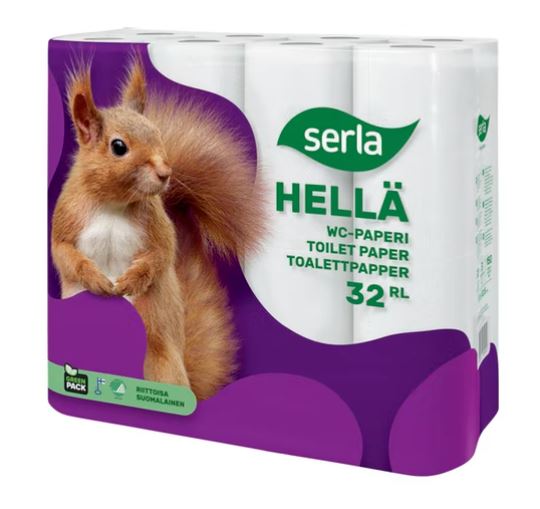 WC-paperi Serla Hellä Valkoinen, 3-krs, 19m/rll, 32rll/säk - Wc- ja talouspaperit - 35618 - 1