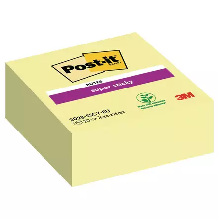 Post-it Super Sticky viestilappukuutio 76 x 76mm, kanariankeltainen - Viestilaput, muistilaput, kuutiot - 236539 - 2