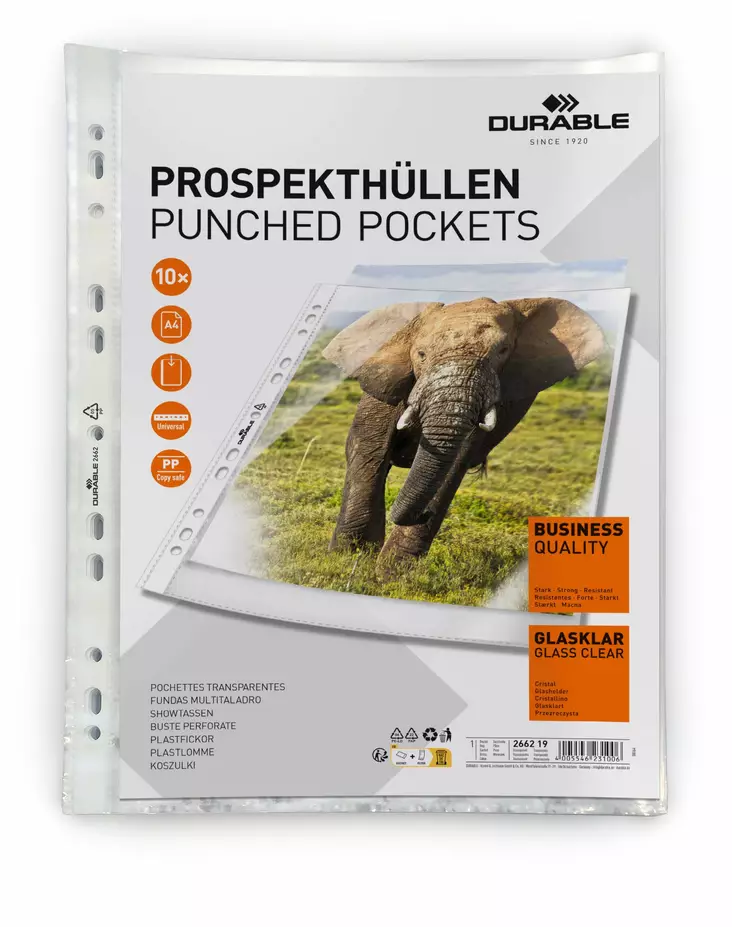 Muovitasku kansioon BUSINESS A4 kristallinkirkas PP 10kpl - Kansiotaskut - 266219 - 1