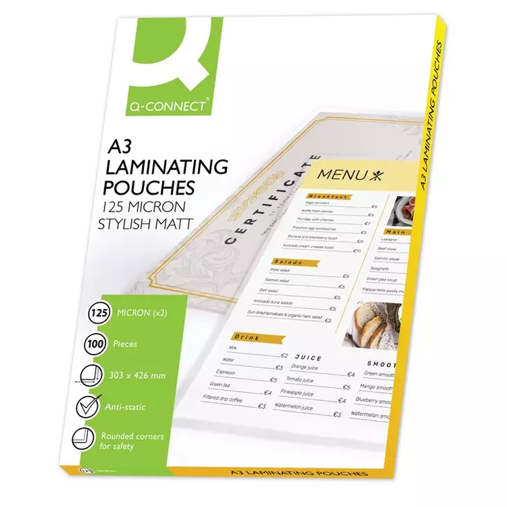 Laminointitasku Q-CONNECT A3 125 mic matta /100 - Kuumalaminointitaskut - 394799 - 1