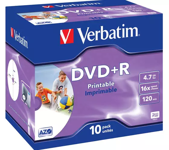 DVD+R Verbatim Wide Inkjet Printable 4,7 GB 16x jewelcase - Muistitikut, CD-, DVD-levyt - 52379 - 1