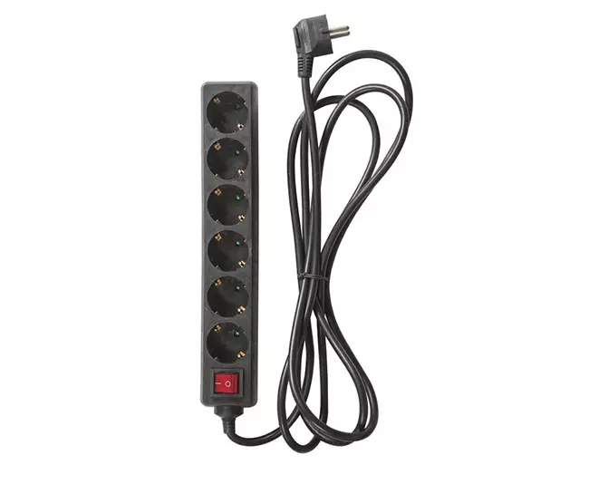 Jatkojohto kytkimellä Airam 6-osainen 3 m musta - Valaisimet, jatkojohdot - 90719 - 1