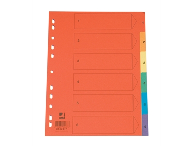 Hakemisto Q-Connect A4 1-6 kartonki värillinen - Hakemistot, rekisterit - 218129 - 1
