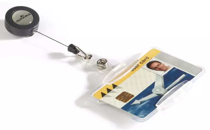 Henkilökorttikotelo jojolla Durable 54x85mm 10kpl - Nimikortit, kongressineulat, kaulanauhat - 801119 - 1