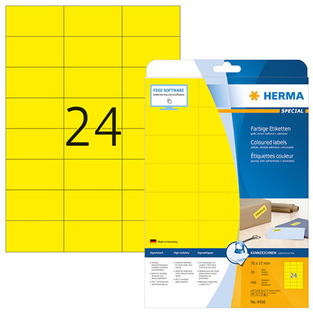 Herma Premium tarra 4466 24-jakoinen 70x37 keltainen 480 tarraa - Paperitarra-arkit A5, A4 - 115049 - 2