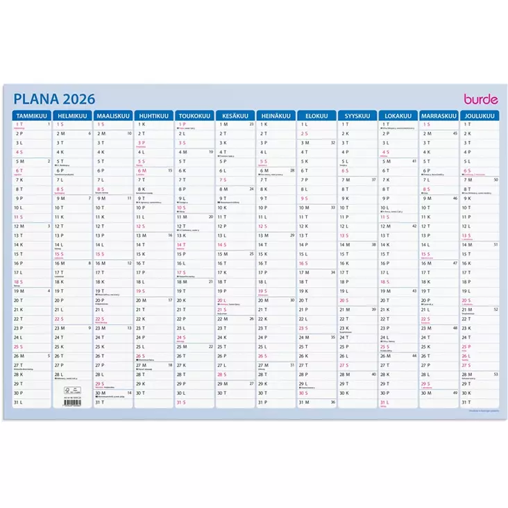 Kalenteri 2026 Seinälehti Plana - Taulukkoalmanakat - 398079 - 1