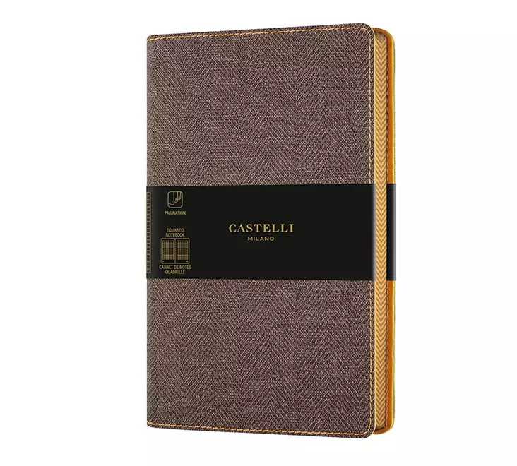 Muistikirja Castelli 13x21cm ruudut Harris Tobacco Brown - Muisti- ja konttorikirjat - 11649 - 1