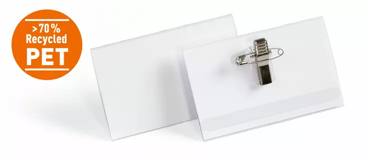 Nimikyltti 54x90 mm yhdistelmäklipsillä rPET 50kpl - Nimikortit, kongressineulat, kaulanauhat - 824219 - 1