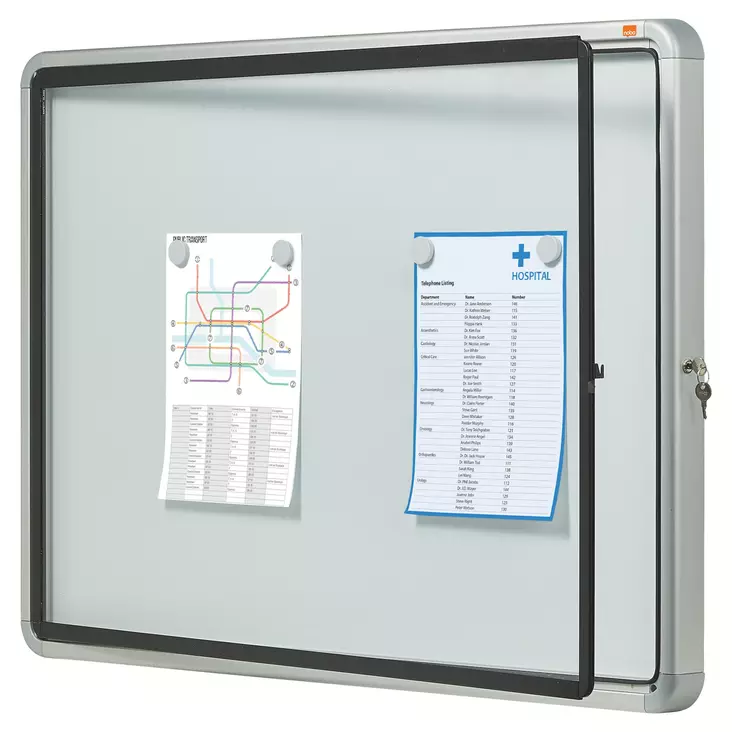 Nobo lukollinen ilmoitustaulu-kehys 8xA4 ulkokäyttöön - Lasi,valko,pellava,korkki,fläppi,-taulut - NOB1902579 - 1