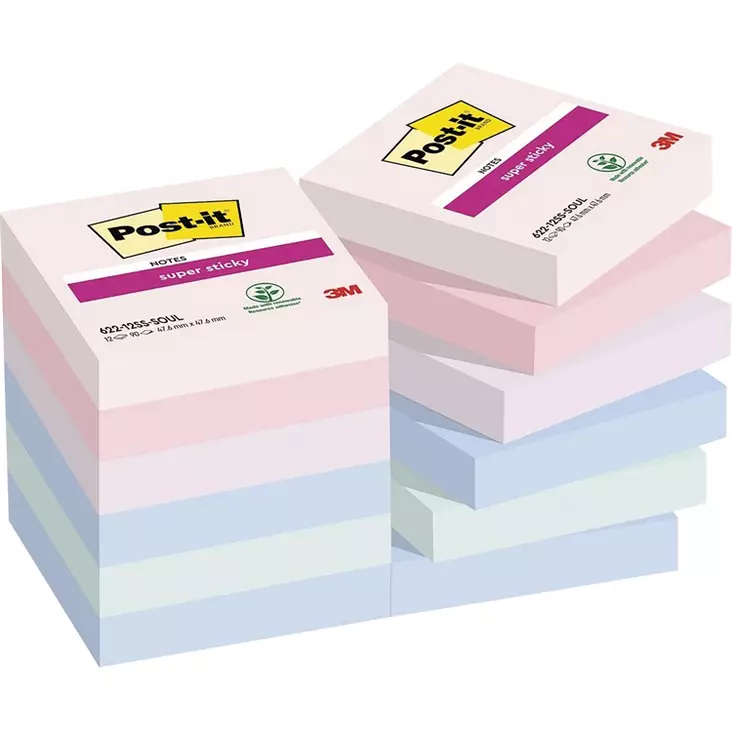 Viestilappu Post-it Super Sticky 47,6x47,6mm soulful 12 kpl - Viestilaput, muistilaput, kuutiot - 236879 - 1