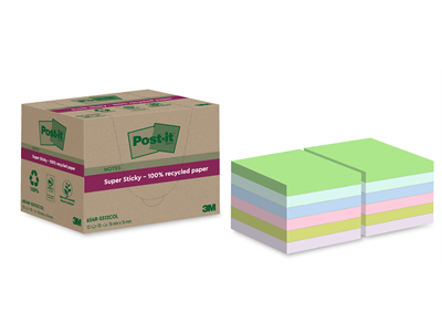 Viestilappu Post-it Super Sticky eco 76x76mm lajitelma/12kpl - Viestilaput, muistilaput, kuutiot - 18269 - 1