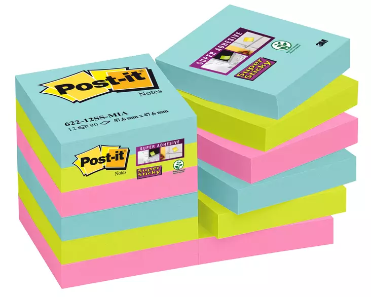 Viestilappu Super Sticky 47,6x47,6 Miami Cosmic 12 kpl - Viestilaput, muistilaput, kuutiot - 7100242809 - 1