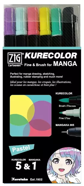 ZIG Kurecolor pastellivärit 6/setti - Kalligrafiakynät - ZIGCNKC6VPA - 1