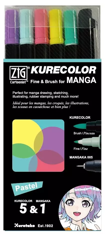 ZIG Kurecolor pastellivärit 6/setti - Kalligrafiakynät - ZIGCNKC6VPA - 1