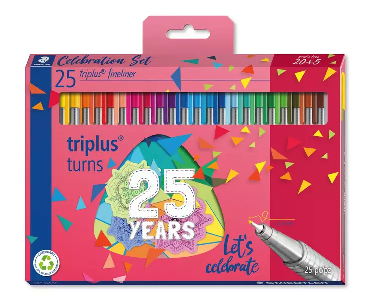Staedtler 334 Fineliner Triplus 0,3mm Birthday kuitukärkikynäsarja 20+5kpl - Merkkauskynät, -tussit - STA334C25TA - 1