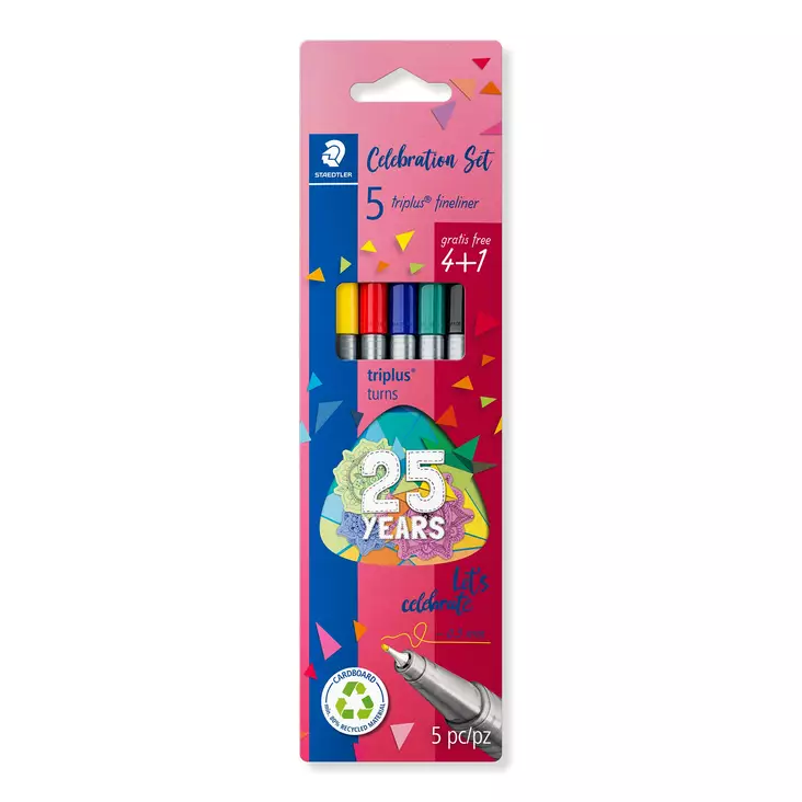 Staedtler 334 Fineliner Triplus 0,3mm Birthday kuitukärkikynäsarja 4+1kpl - Merkkauskynät, -tussit - STA334BK5TA - 1