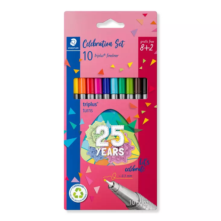 Staedtler 334 Fineliner Triplus 0,3mm Birthday kuitukärkikynäsarja 8+2kpl - Merkkauskynät, -tussit - STA334BK10TA - 1