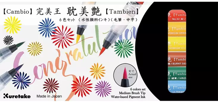 Zig Cambio Tambien 6-osainen sivellinkynäsarja A - Kalligrafiakynät - ZIG50T6VA - 1