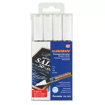 ZIG Illumigraph 0,7mm 4 kpl valkoinen - Lasitaulutussit, liidut - PMA-110A4VA - 1