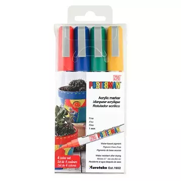 ZIG Posterman PMA-20 Fine 1mm 4 kpl värilajitelma - Lasitaulutussit, liidut - PMA-204VB - 1