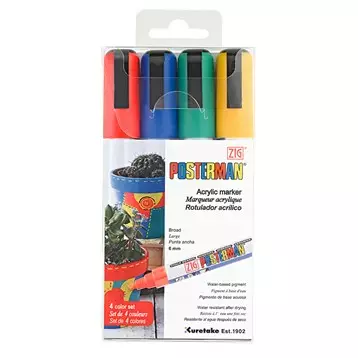 ZIG Posterman 6mm 4 kpl värilajitelma - Lasitaulutussit, liidut - PMA-504VB - 1