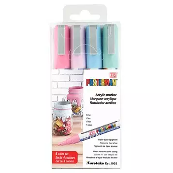 ZIG Posterman PMA-20 Fine 1mm 4 kpl värilajitelma - Lasitaulutussit, liidut - PMA-204VC - 1
