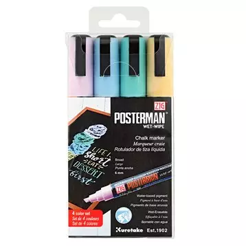 ZIG Posterman Wet Wipe 6mm 4 kpl värilajitelma - Lasitaulutussit, liidut - PMA-5504VC - 1