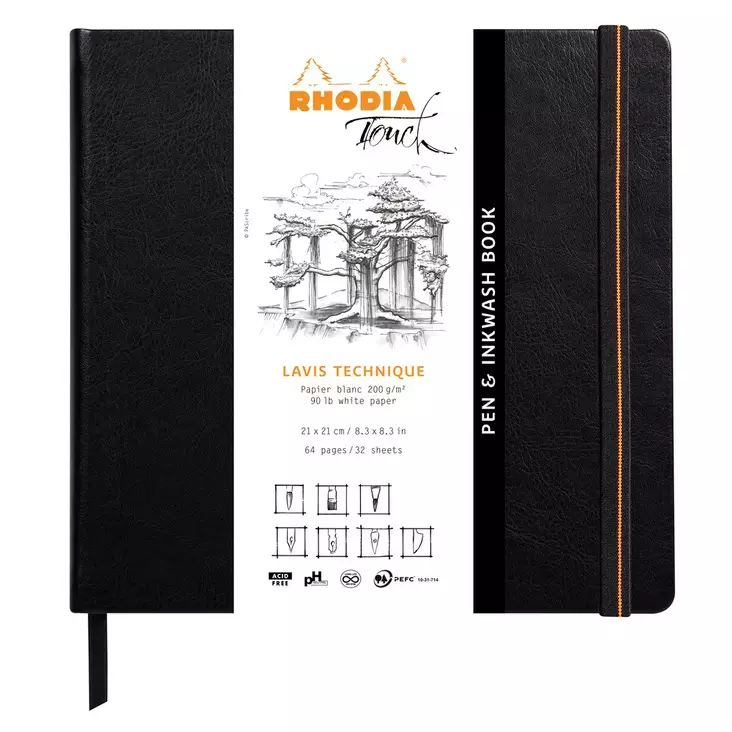 Rhodia Pen&inkwash hard 21x21cm 32sh - Vihkot ja lehtiöt - 116127C - 1