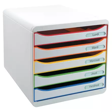 Exacompta Big Box Plus -laatikosto 5-osainen valkoinen/monivärinen - Lomakelaatikot, kortistolaatikot - 309913D - 1